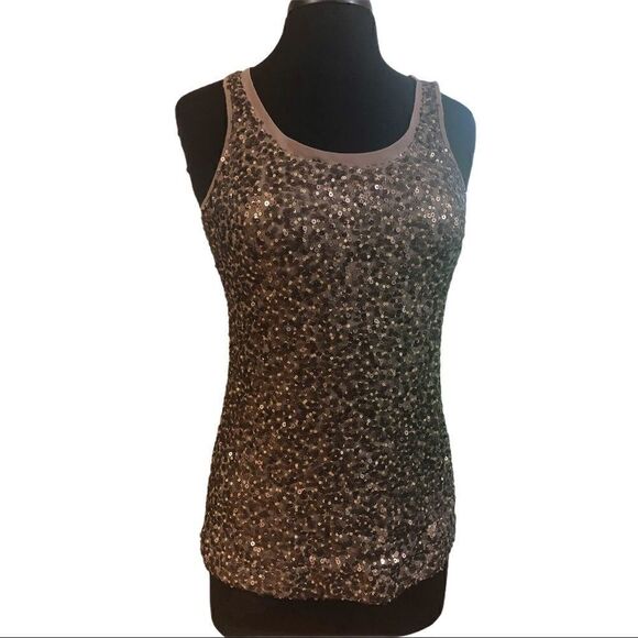 Express Tan Sequin Front Tank Top Size S - Picture 1 of 10